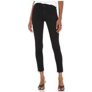 Mother The Looker Ankle‎ Fray Raw Hem Black Denim Jeans in Not Guilty Size 24